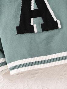 1pc Young Boy Casual School Comfortable Fashion Simple Practical Versatile Letter Graphic Contrast Color Crew Neck Long Sleeve Raglan Sweater, Boy, School, Back To School, Daily Wear, Outdoor, Sports, Autumn/Winter Knit Sweater Letter A Sweater Sweater With Letter Sweater Sweater Fall - Mint Green - View 6