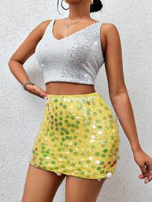 BamGleam Sequin Mini Bodycon Skirt For New Year Holiday Party Clothes - Yellow - View 6