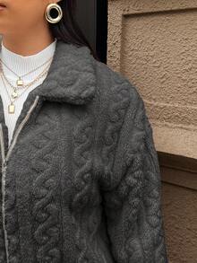 SHEIN Frenchy 大码女式休闲简约蓬松长袖夹克，冬季服装 - 淺灰色 - 查看 9