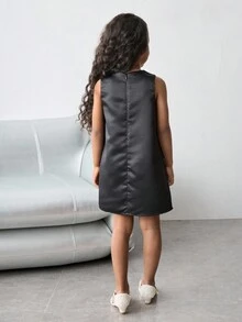Maija Kids Maija Kids Young Girl Sleeveless Dress With Bow Decor Black Dress With White Bows Girls Black Dress With Bow Young Girls Black Dress With Bows Bow Dress Girls - Black - View 2