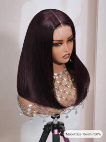 99jA Burgundy 2x6 Bob Wig 100% Human Hair Lace Front 180% Density Short Straight Transparent Lace Pre Plucked Baby Hair Install Adjustable Straps Breathable Cap Heat Resistant For Women - 99JA - View 4