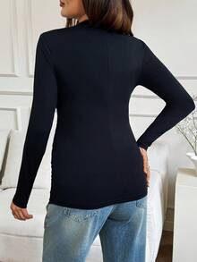 SHEIN 优雅孕妇长袖上衣，秋冬 - 黑色 - 查看 2