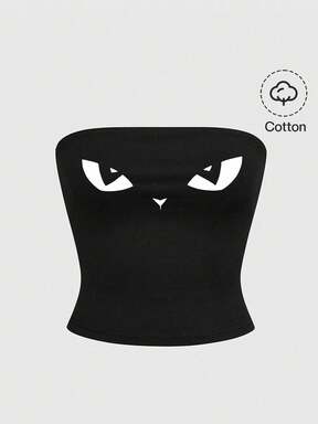 Goth Gothic Black Cat Mysterious Print Women's Tube Top