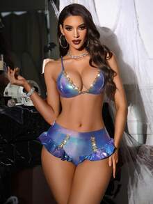 Spicy Aura Set Lingerie 2 Potong Bra dan Celana Dalam Tanpa Kawat Seksi Warna-warni Halloween untuk Wanita - MultiWarna - View 1