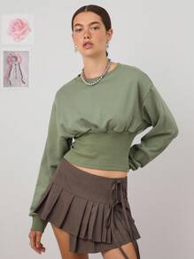 COUREZ Crew Neck Corset Sweatshirt /Y2K Going Out Women Cute Spring Tops Going Out Tops Tops - Green - View 4