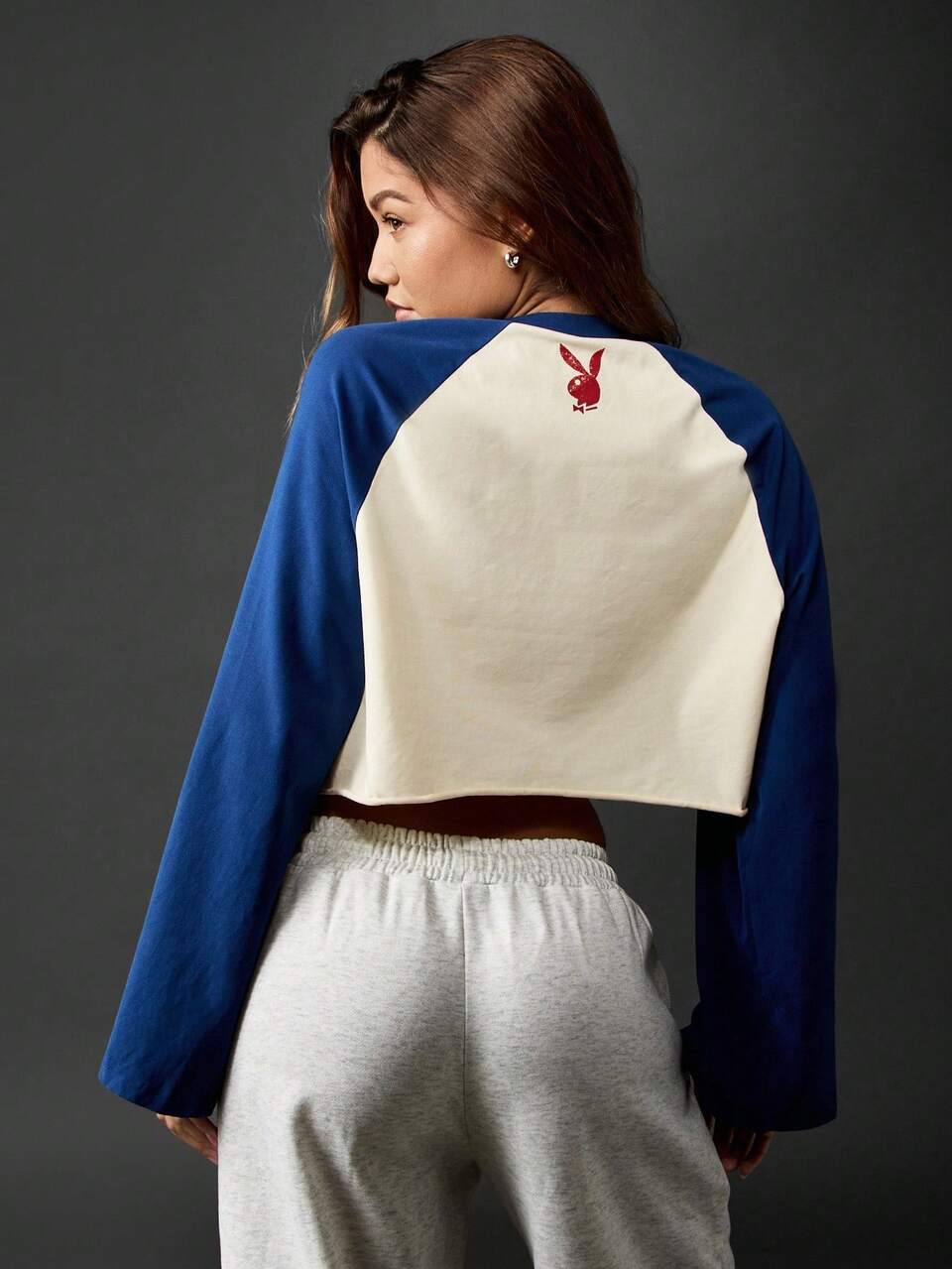 Missguided x Playboy Vintage Retro Baseball Raglan Sportswear Sweatshirt