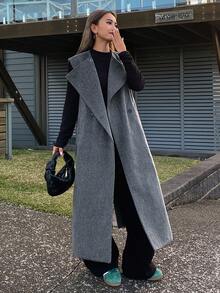 DAZY Áo khoác len dài không tay màu xám dành cho nữ, áo vest đa năng cho công sở và thường ngày - màu đen - Xem 3