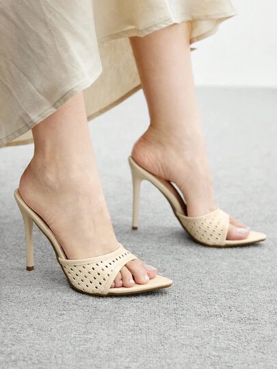 CUCCOO BIZCHIC 9厘米尖头黑色性感高跟凉鞋，适合夏季礼服、婚礼、情人节