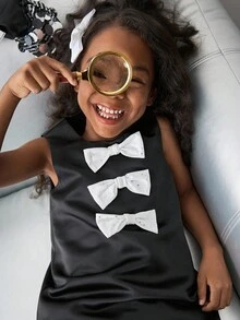 Maija Kids Maija Kids Young Girl Sleeveless Dress With Bow Decor Black Dress With White Bows Girls Black Dress With Bow Young Girls Black Dress With Bows Bow Dress Girls - Black - View 6