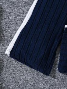 SHEIN Explorewe Baby Girl Ribbed Texture Color Block Ruffle Splice Zipper Stand Collar Casual Sports Suit Fall Winter - Royal Blue - View 4