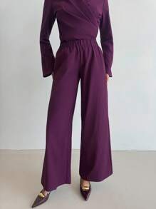Firerie Women's Solid Color Wide Leg Loose Elegant Pants - Red Violet - View 1