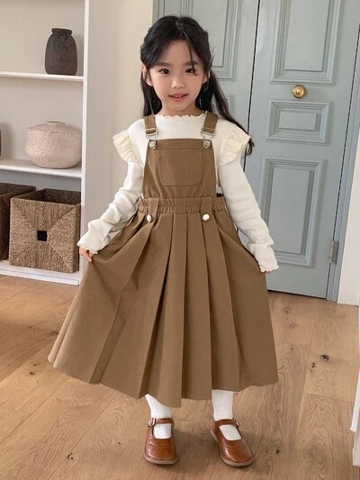 Young Girls Casual Versatile Loose Mid-Length Suspender Dress Fall/Winter