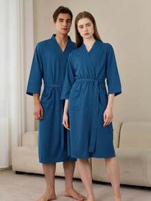 SHEIN 1 buah Jubah Mandi Waffle, Menyerap Keringat dan Cepat Kering, Pakaian Tidur Unisex, Jubah Mandi Musim Semi/Panas untuk Homestay, Hotel, SPA, Potongan Longgar, Berbagai Warna, Desain Minimalis, Perlengkapan Kamar Mandi & Rumah untuk Kembali ke Sekolah - MultiWarna - View 6