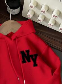 Slaydiva Damska bluza w dużym rozmiarze, w kolorze czerwonym, z kapturem i ściągaczem, gruba, idealna na jesień/zimę i powrót do szkoły - Czerwony - Zobacz 5