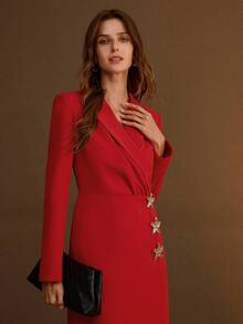 MOTF PREMIUM VESTIDO CON ABERTURA EN EL MUSLO Y BOTONES DE METAL - Rojo - Ver 5