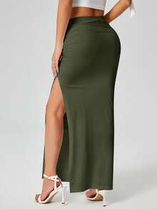 Gonna Attillata Con Spacco Laterale, Jersey A Costine, Vestibilità Aderente, Taglie S E XXL Su Modella 179 Cm