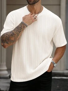 Manfinity Homme Áo thun nam tay ngắn cổ tròn màu trơn cỡ lớn dáng rộng thoải mái - Màu be - Xem 1