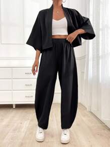 EURMUSE Women's Cozy Curve Two Pieces Sets, Summer, Casual - Black - View 8