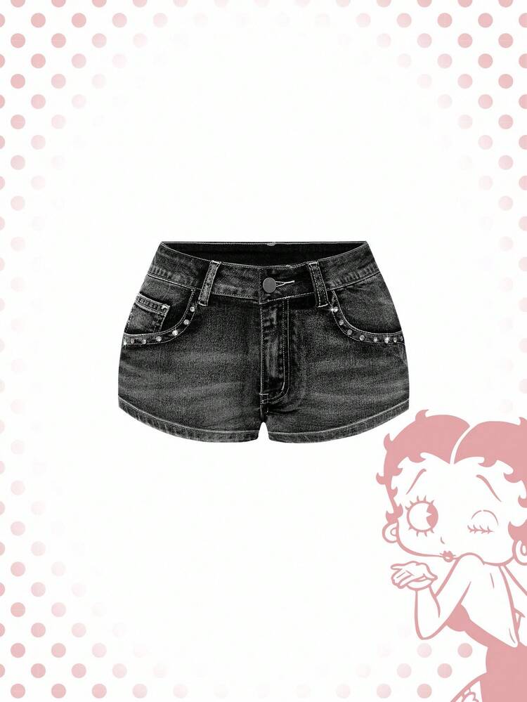 ROMWE Betty Boop ショート丈刺繍ライダースジャケット y2k 17546451604f3cf7d1cbb9955a9427