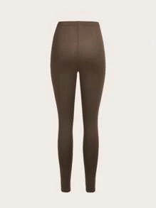 Slaydiva Quần legging dệt kim trơn màu thường ngày màu kaki, màu cà phê đậm, tông màu da, kiểu dáng dài thích hợp cho mùa hè, mùa thu, mùa đông, thích hợp cho các buổi đi chơi và mùa tựu trường - Nhiều màu - Xem 5