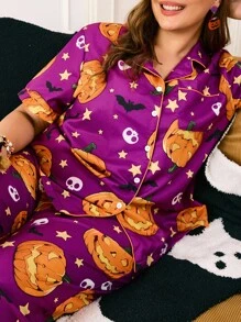Bộ đồ ngủ in hình bí ngô và dơi Halloween cỡ lớn Chillnights - Nhiều màu - Xem 7
