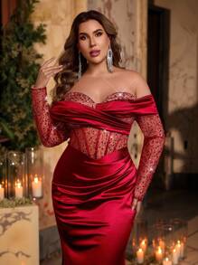 Glamrae 优雅浪漫奢华勃艮第串珠礼服，适合晚会、舞会、毕业典礼、度假、婚礼，加大码