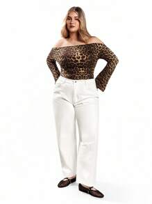 Solavibe Plus High Waist Wide Leg Boyfriend Jeans - White - View 2