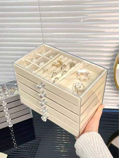 SHEIN 1pc 5-Layer Portable Jewelry Storage Box, Large Capacity Jewelry Organizer Suitable For Outdoor Travel, Wedding Favors, Gifts. Can Hold Earrings, Earrings, Rings, Necklaces, Anti-Oxidation Jewelry Box With Dual Layer Design Sun Travel Cool Back To School