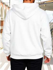 Manfinity Homme Sudadera con capucha de manga larga y ajuste holgado para hombre, adecuada para uso diario, sudadera con capucha bordada para hombre, sudadera con capucha blanca bordada, sudadera con capucha con bordado floral para hombre - Blanco - Ver 2