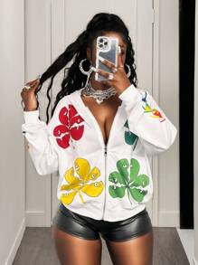 BamGleam Herbst Neue Lässige Retro Y2K Straßen Grafik Muster Reißverschluss Hoodie Sweatshirt für Frauen, Frauen Sweatshirt Abschluss, Abschluss, Lehrerin für Frauen Herbst und Winter Herbst für Frauen - Schwarz - Übersicht 4