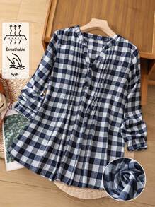 EMERY ROSE Áo sơ mi dài tay cổ chữ V họa tiết kẻ caro thường ngày cỡ lớn dành cho nữ - Nhiều màu - Xem 1
