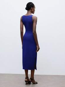 Maija Váy bảo hộ lao động không tay màu trơn có viền xẻ bên hông, màu đỏ hồng - Màu xanh lam - Xem 5