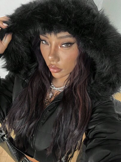 Coolane 女式冬季街头风基本款绗缝大衣（配法兰绒帽）