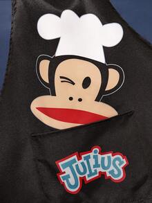 Paul Frank X SHEIN 1 件厨师围裙，可爱卡通图案设计，耐油面料，易于清洁和机洗，适合男女，用于烘焙和烹饪 - 黑色 - 查看 5