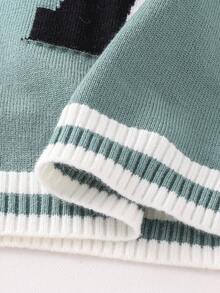 1pc Young Boy Casual School Comfortable Fashion Simple Practical Versatile Letter Graphic Contrast Color Crew Neck Long Sleeve Raglan Sweater, Boy, School, Back To School, Daily Wear, Outdoor, Sports, Autumn/Winter Knit Sweater Letter A Sweater Sweater With Letter Sweater Sweater Fall - Mint Green - View 4