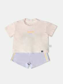 SUMWON Summer Beach Two Piece Set Girls T-Shirt Drawstring Shorts Wear Sunshine Wave Print Casual Holiday Outfit Wear Playtime Clothes - Multicolor - View 2