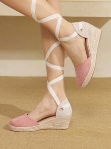 Styleloop Casual Vacation Versatile Fashion Lace-Up Women Wedge Sandals - Pink - View 3