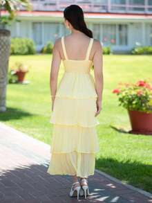 Andrea Bello Women's Summer Vacation Ruffled Hem Dress,Butter Yellow Summer Dresses For Women,Suitable For Spring/Summer Holiday, Woman Summer Outfit,Casual Outfit Vacation,Summer Outfits For Women,Sundress,Beach Outfits For Woman - Yellow - View 2