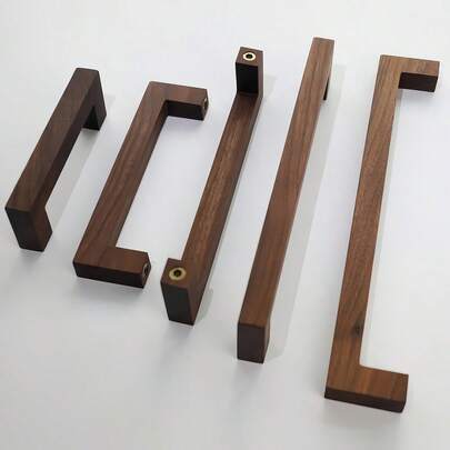 1pc Black Walnut Square Tube Cabinet Handle Minimalism Nordic Solid Wood Pulls For Wardrobe And Drawers Kitchen Furniture Handles