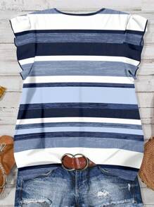 SHEIN LUNE Women's Navy Striped Casual Blouse, Comfortable And Versatile, Suitable For Summer And Commuting Chic Blouses For Women - Multicolor - View 2