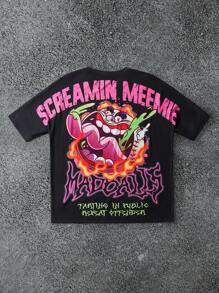 MADBALLS X SHEIN 男士字母及卡通图案圆领短袖T恤 - 黑色 - 查看 7