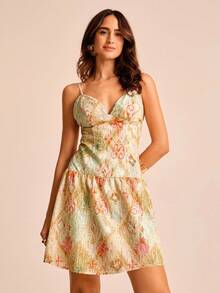 CAJUNI Damen Urlaubs Kleid mit floraler Stickerei und Rüschensaum an den Trägern - Verschiedenfarbig - Übersicht 4