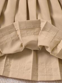 女童蝴蝶结饰褶迷你裙 - 卡其色 - 查看 6