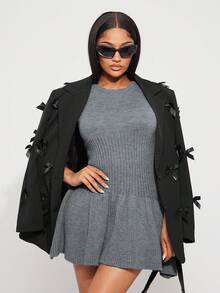 Radiana Women's Sleeveless Solid Color Mini Knit Dress, Summer Fashion Gray Dress Fit And Flare Dress Skater Dress Jumper Dress In Fall/Winter,ملابس شتوية للنساء - Dark Grey - View 5