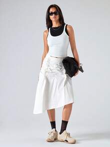 LYSMO Woman's Asymmetrical Pleated Waist Ruffle White Shirt Material Midi Skirt - New Arrival Spring/Summer 2025 - White - View 5