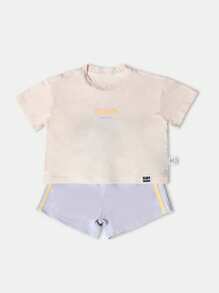 SUMWON Summer Beach Two Piece Set Girls T-Shirt Drawstring Shorts Wear Sunshine Wave Print Casual Holiday Outfit Wear Playtime Clothes - Multicolor - View 5