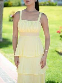 Andrea Bello Women's Summer Vacation Ruffled Hem Dress,Butter Yellow Summer Dresses For Women,Suitable For Spring/Summer Holiday, Woman Summer Outfit,Casual Outfit Vacation,Summer Outfits For Women,Sundress,Beach Outfits For Woman - Yellow - View 3
