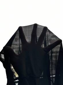 SHEIN BAE Sheer Mesh Long Sleeve Crop Top Without Bra - Black - View 6