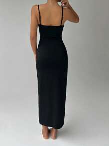 Flirla Solid Color Tight-Fit Spaghetti Strap Holiday Dress Maxi Women Outfit - Multicolor - View 2