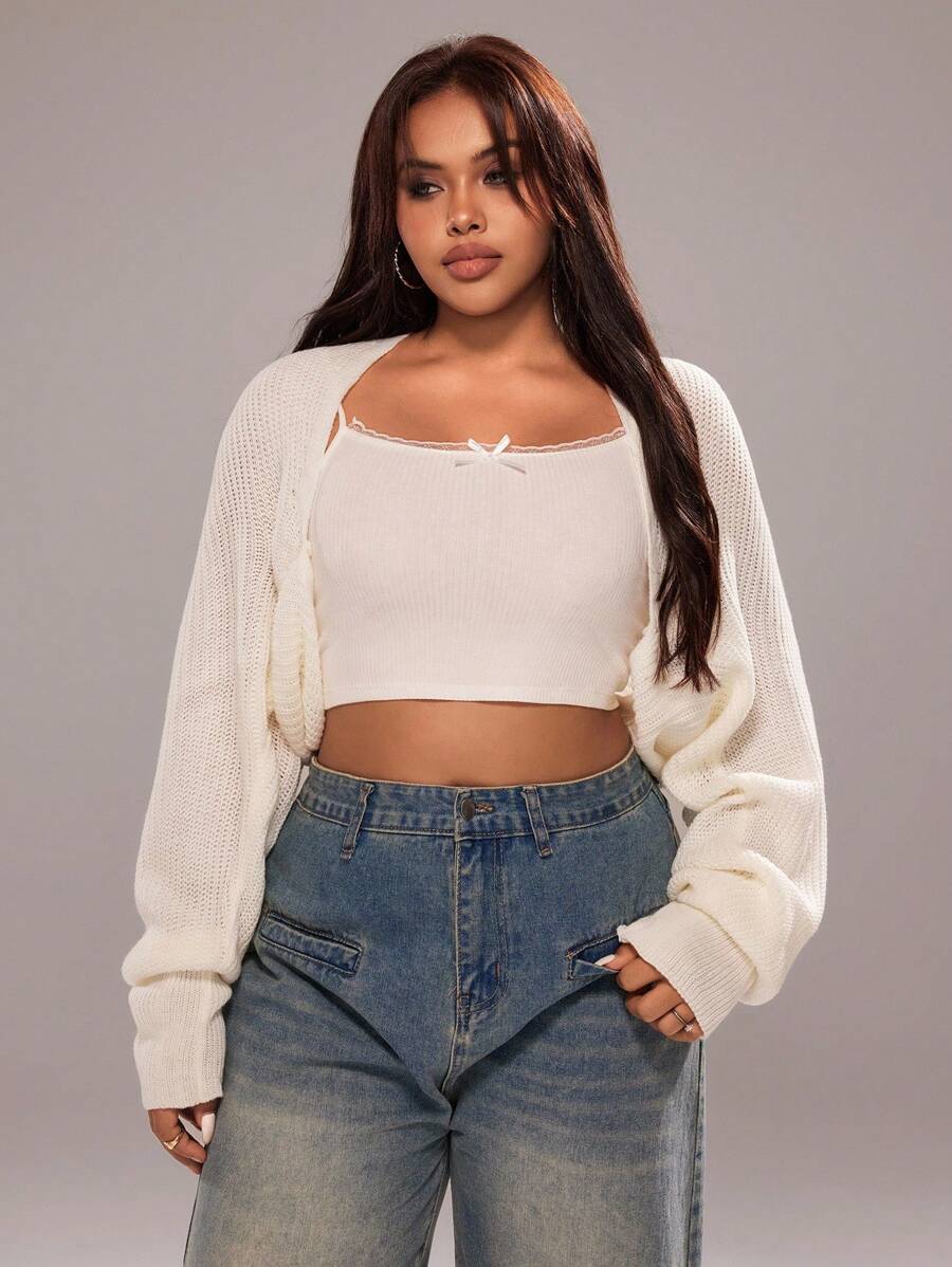 Rustia New Bat Wing Long Sleeve Women Cardigan Sweater Winter Fall Autumn CASUAL - White - View 1